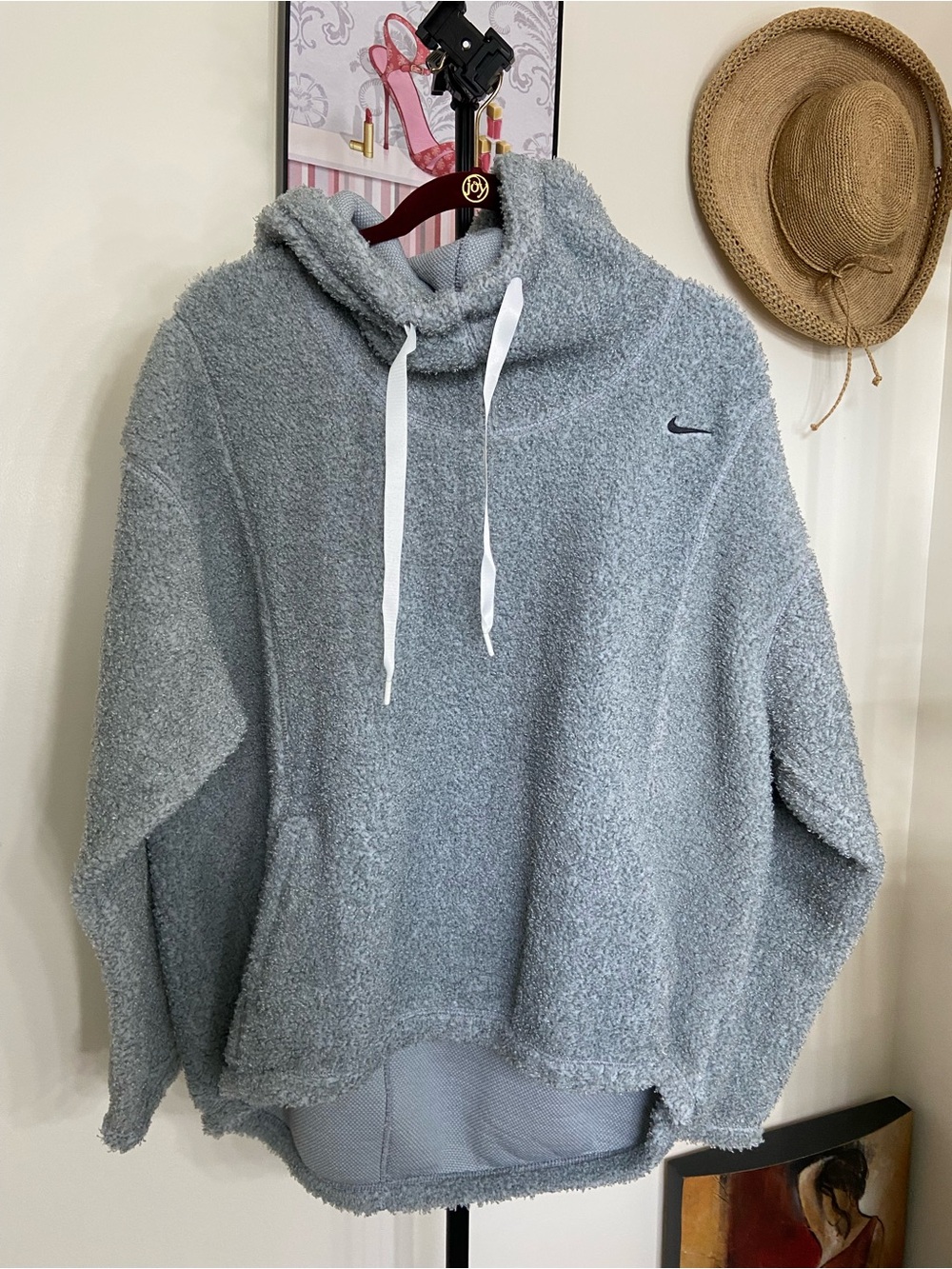 Nike Women's Light Gray Sherpa Cowl Neck Hoodie